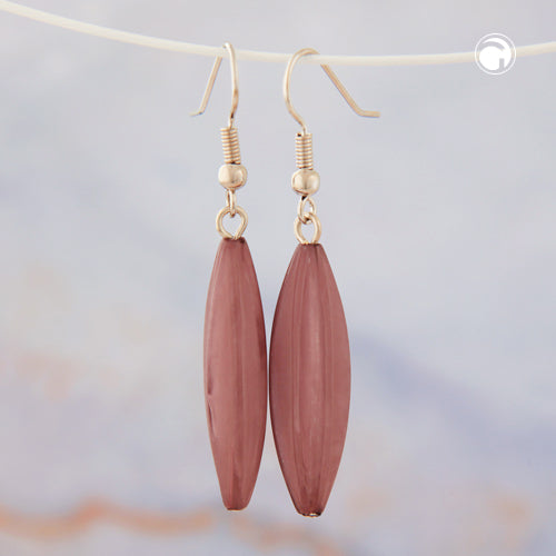 Ear hooks earrings earrings 30x9mm grooved olive plastic purple-marbled