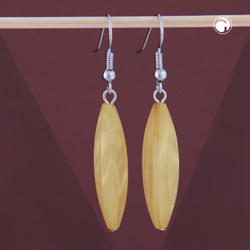 Ear hooks earrings earrings 30x9mm grooved olive plastic yellow-marbled