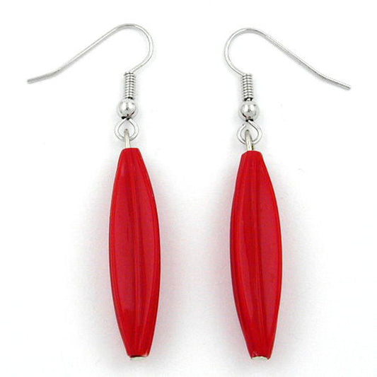 Ear hooks earrings 30x9mm grooved olive red-shiny