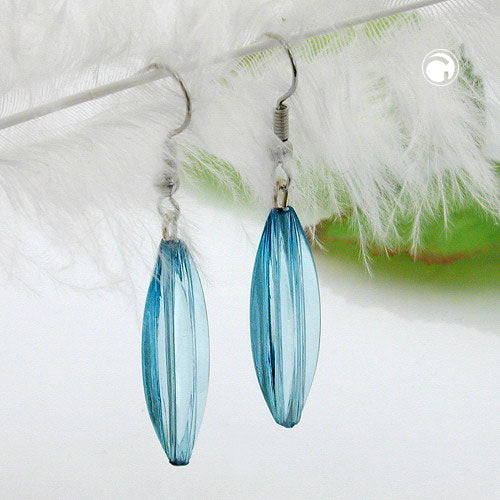 Ear hook earrings earrings 30x9mm grooved olive turquoise transparent shiny