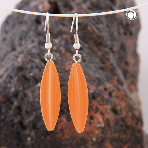 Ear hook earrings earrings 30x9mm grooved olive rich orange shiny