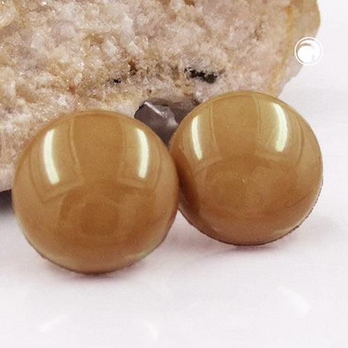 Ear stud earring 13mm caramel plastic solid plastic flat domed