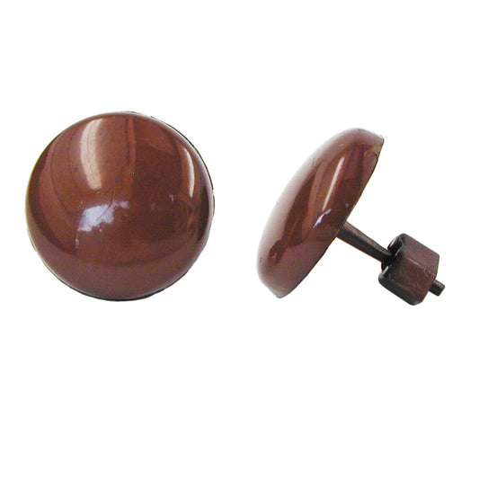 Ear stud earring 13mm chocolate brown plastic solid plastic flat domed