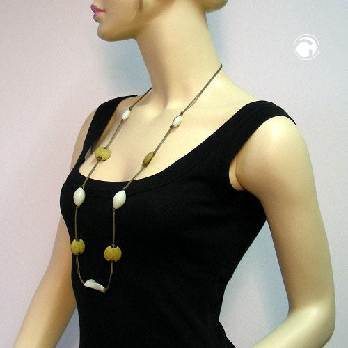 Kette geknotet Kunststoffperlen oliv mint Kordel oliv 95cm