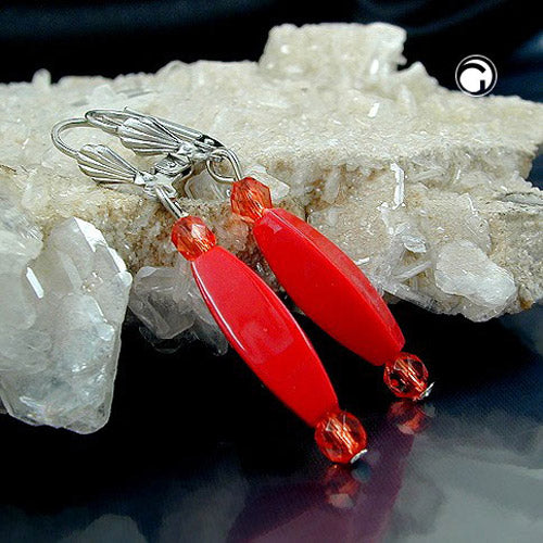 Ear leverback earrings earrings 46mm silver-colored square olive red-shiny plastic