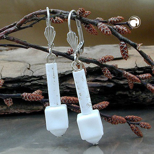 Ear clip earrings 45x8mm silver-colored cube pearl white-matt plastic