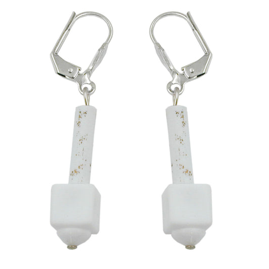 Ear clip earrings 45x8mm silver-colored cube pearl white-matt plastic
