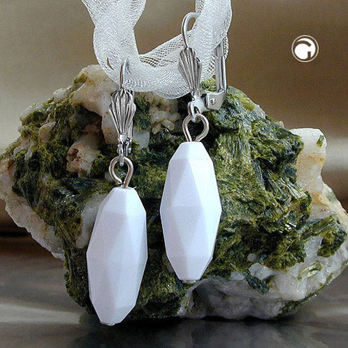 Ear clip earrings 40x8mm silver-colored cut olive white-glossy plastic