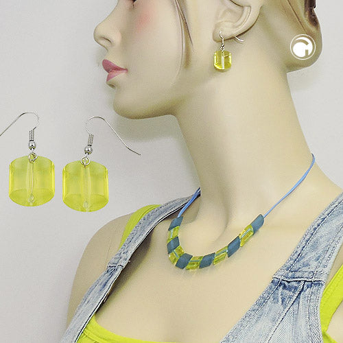 Ear hook earrings earrings 37x15mm slanted bead plastic kiwi green-transparent