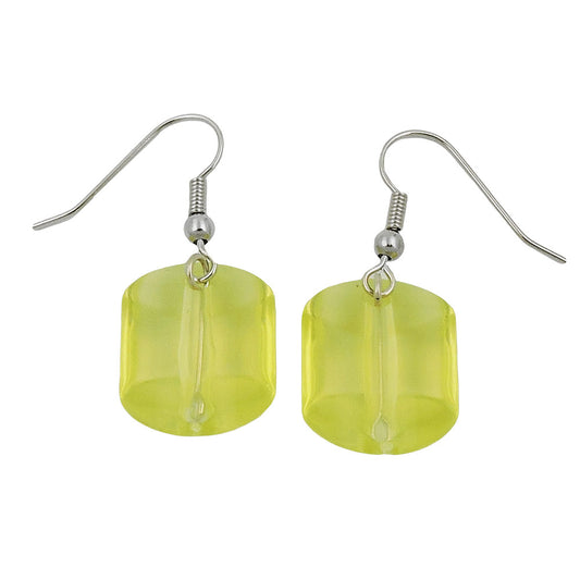 Ear hook earrings earrings 37x15mm slanted bead plastic kiwi green-transparent