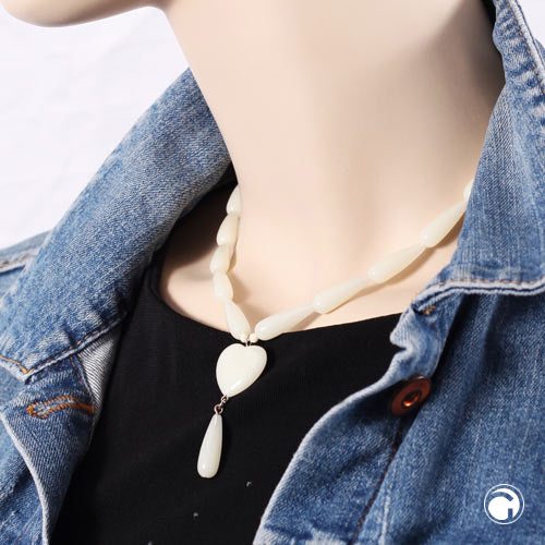 Y-Kette mit Herz Birnenperle cremefarben Kunststoff 42cm