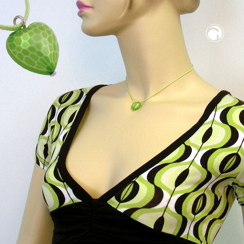 Children's necklace heart green with cut cord light green 40cm
