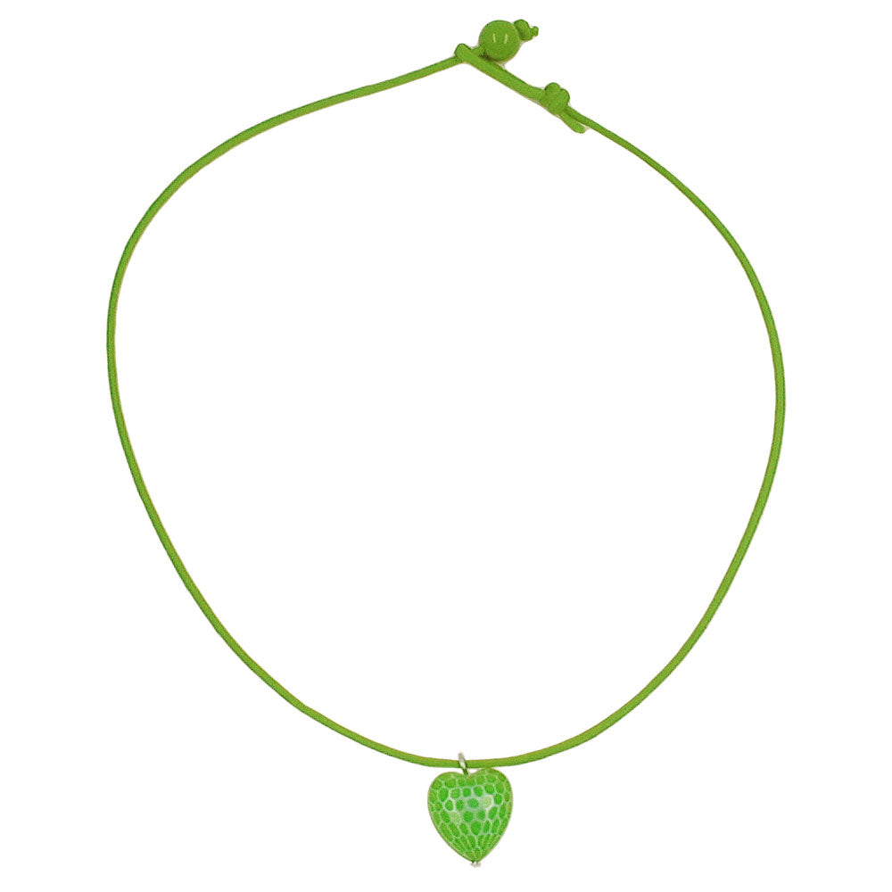 Children's necklace heart green with cut cord light green 40cm