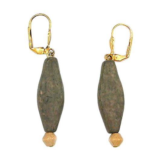 Ear clip earrings 55mm gold-colored plastic pearl gray-black wooden pearl light-natural