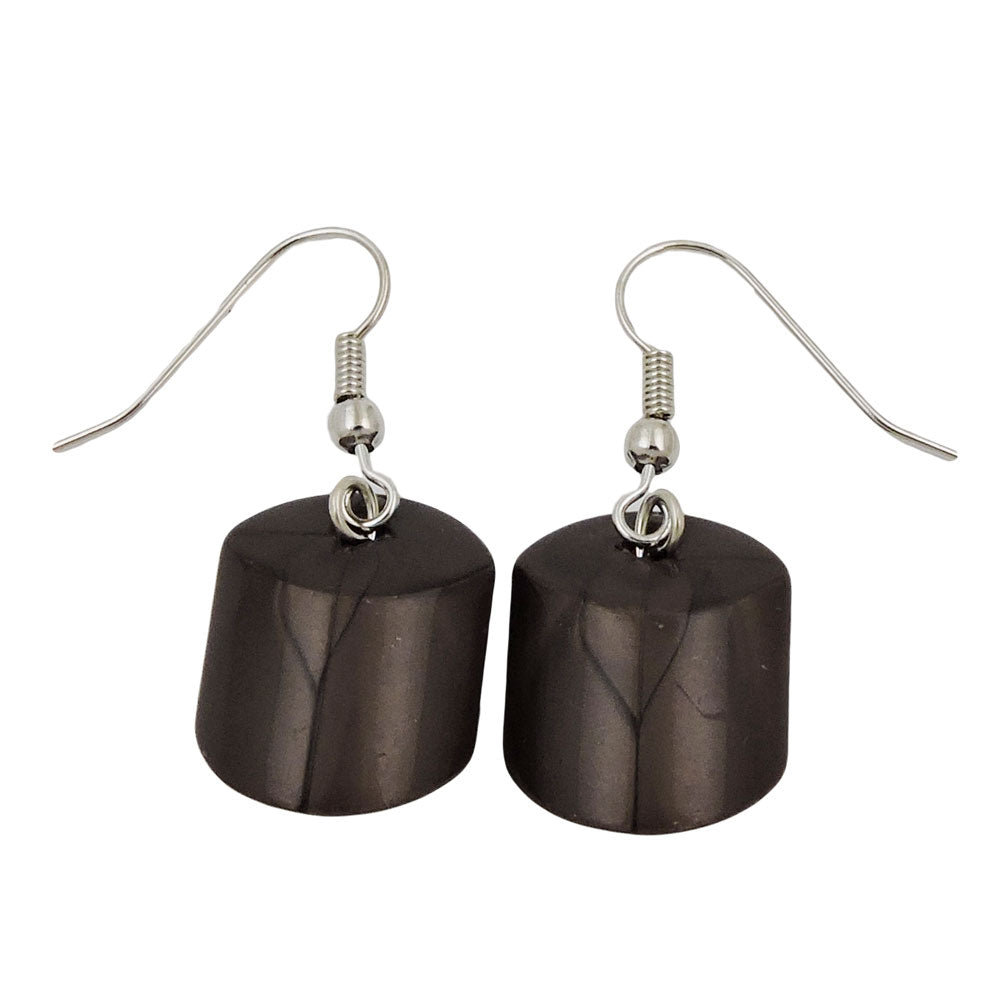 Ear hook earrings earrings 37x15mm slanted plastic brown-silky-shiny