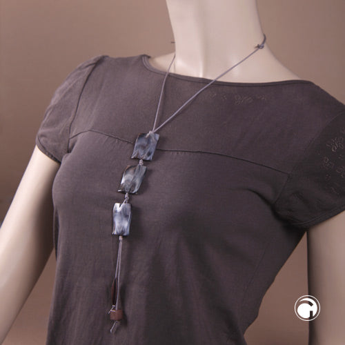 Kette 3x Pillow-Perle Kunststoff wolfsgrau Kordel 80cm