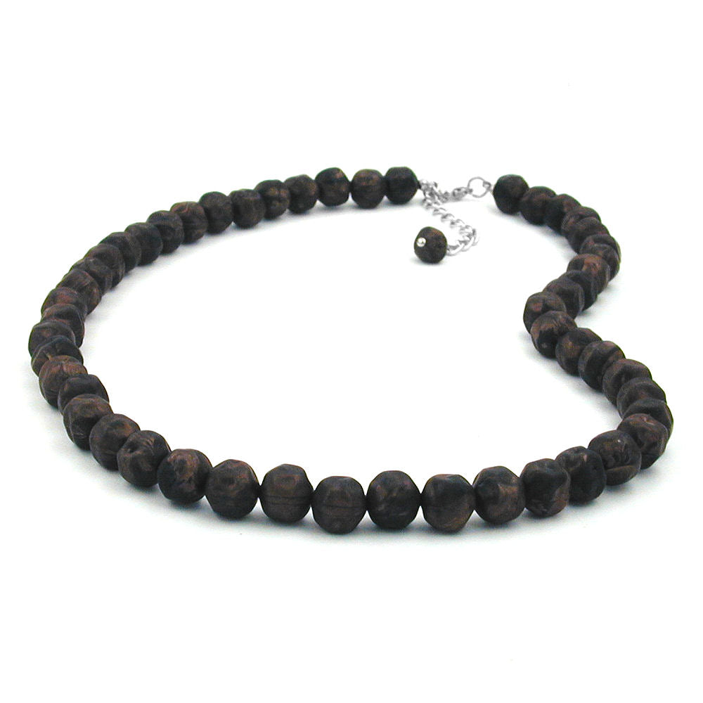 Necklace 10mm plastic pearls baroque pearls brown-black-marbled 50cm