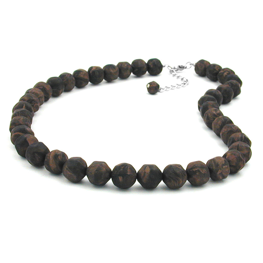 Necklace 12mm plastic pearls baroque pearls brown-black-marbled 50cm