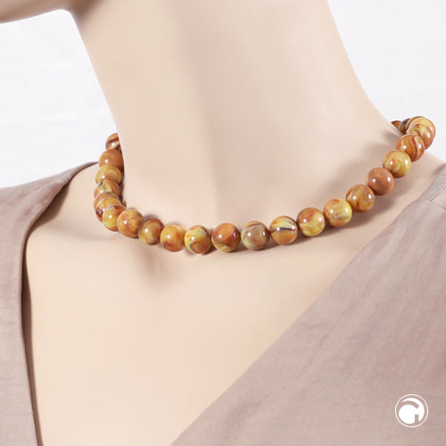 Kette 12mm Rundperle braun-gelb-marmoriert Kunststoff