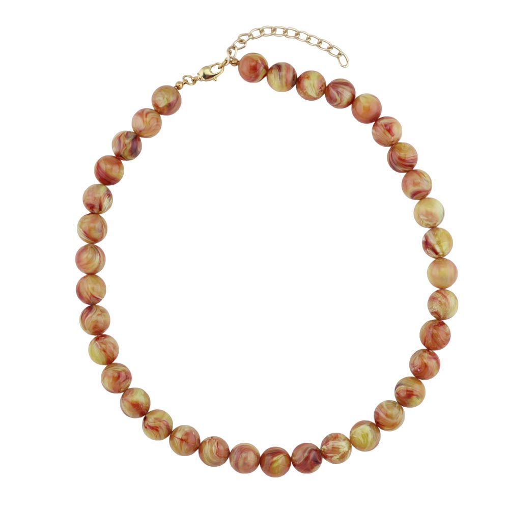 Kette 12mm Rundperle braun-gelb-marmoriert Kunststoff
