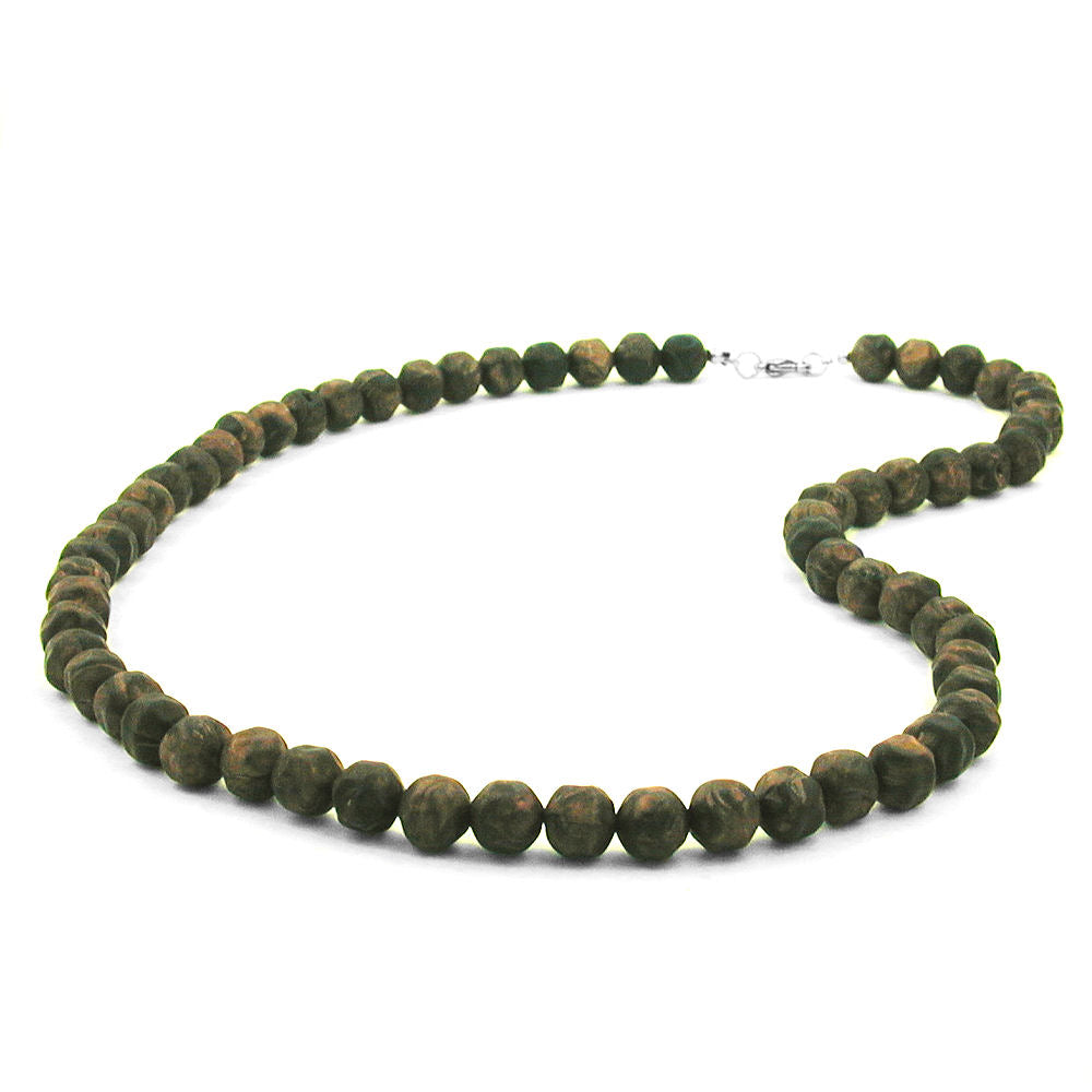 Necklace 10mm plastic pearls baroque pearls olive green-black-marbled 60cm