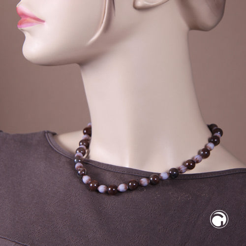 Kette 10mm Rundperle dunkelbraun-grau-marmoriert Olive jeans-blau-braun Kunststoff 60cm