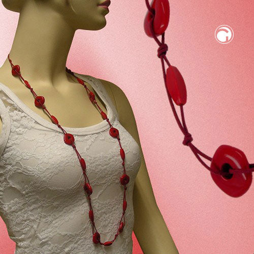Kette geknotet Kunststoffperlen rot-glänzend Kordel rot 100cm