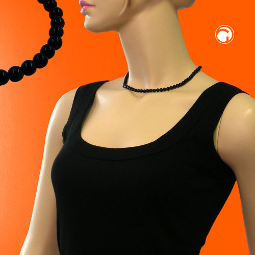 Kette 6mm Perle Kunststoff schwarz-glänzend