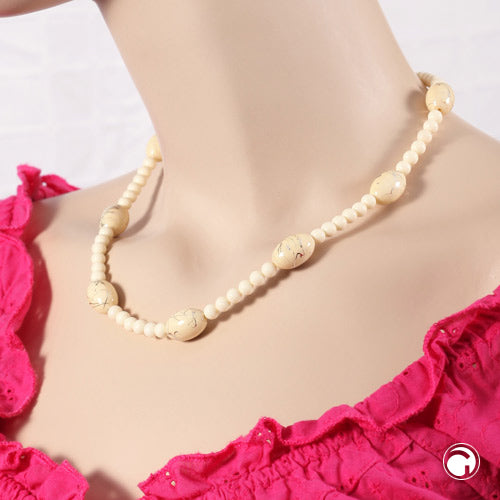 Kette 18x12mm Olive elfenbein-silberfarbig gesprenkelt Kunststoff 50cm