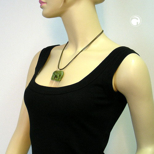 Chain 35x32x18mm elephant plastic olive green marbled shiny cord olive 50cm