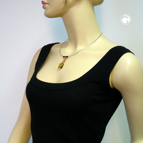 Kette Drahtkette 2 Vierecke facettiert hellbraun oliv Kunststoffperlen 45cm