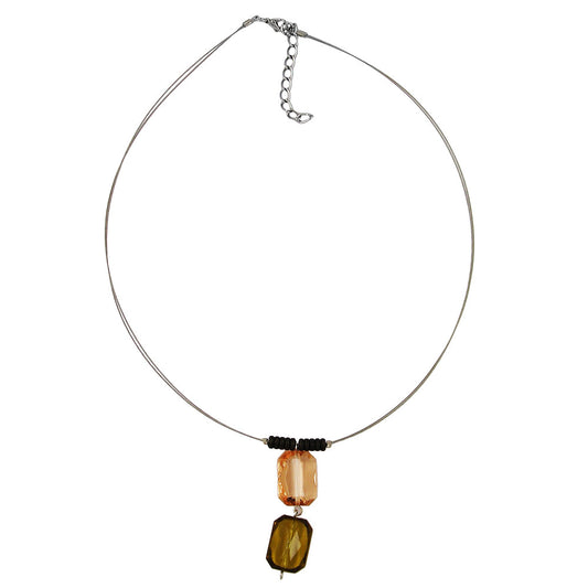 Kette Drahtkette 2 Vierecke facettiert hellbraun oliv Kunststoffperlen 45cm