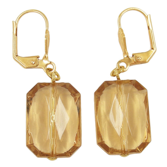 Ear clip earrings 40x13mm gold-colored square faceted topaz-colored plastic bead