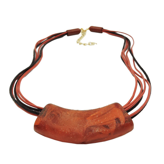 Kette 54x19mm Anhänger Rohr flach gebogen rostbraun-marmoriert glänzend Kunststoff 45cm