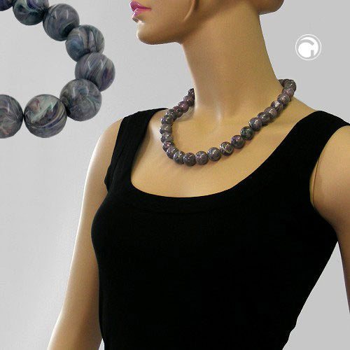 Kette 16mm Perlen Kunststoff grau-marmoriert 55cm