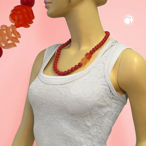 Kette 12mm Perlen Kunststoff rot mit Spiralperlen 60cm