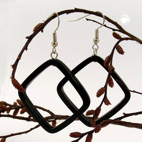 Earring hooks earrings 58x39mm square frame black-glossy plastic