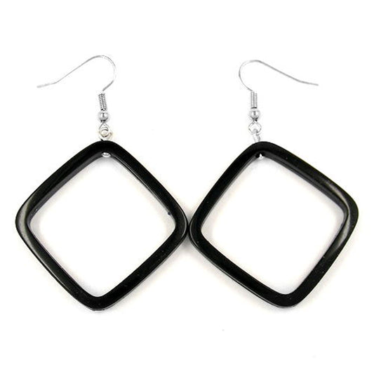 Earring hooks earrings 58x39mm square frame black-glossy plastic