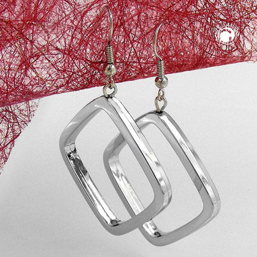 Earring hooks earrings 58x39mm square frame silver-shiny plastic