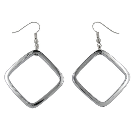 Earring hooks earrings 58x39mm square frame silver-shiny plastic