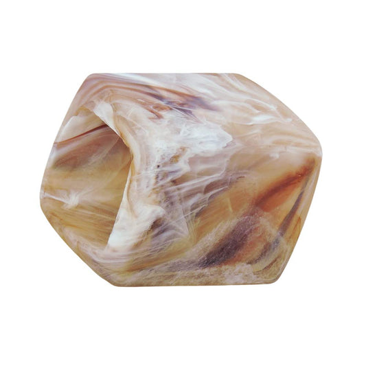 Cloth ring 45x36x18mm hexagon brown-white-silver matt plastic