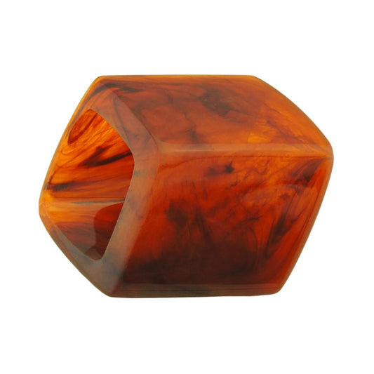 Cloth ring 45x36x18mm hexagon reddish-brown marbled glossy plastic