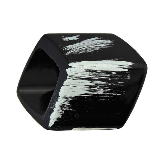 Cloth ring 45x36x18mm hexagon black-silver-lined matt plastic