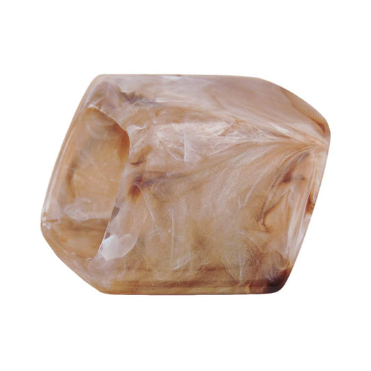 Cloth ring 45x36x18mm hexagon brown-natural glossy plastic