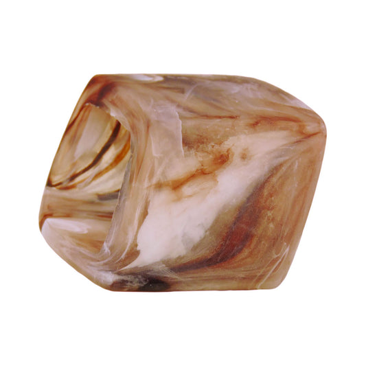 Cloth ring 45x36x18mm hexagon brown-white glossy plastic