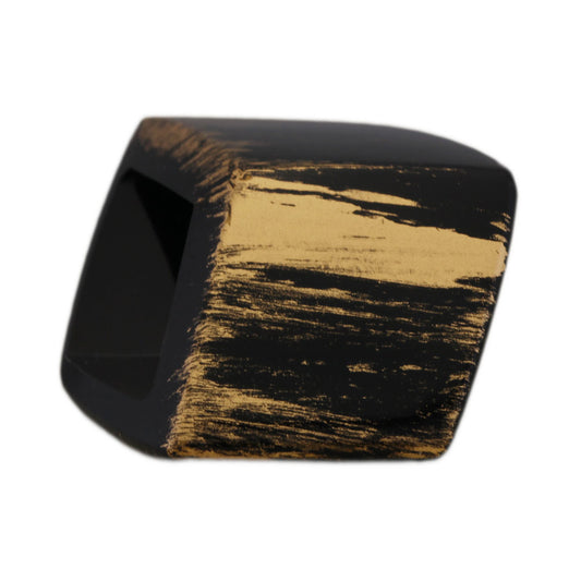 Cloth ring 45x36x18mm hexagon black-gold-stamped matt plastic