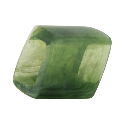 Cloth ring 45x36x18mm hexagon olive green-transparent marbled glossy plastic
