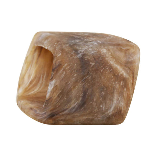 Cloth ring 45x36x18mm hexagon brown-natural-marbled matt plastic