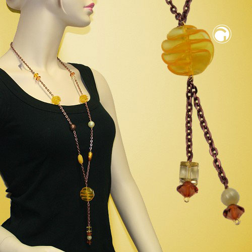 Kette 30mm Spiralperle Kunststoff gelb Alu-Ankerkette kupferton 90cm