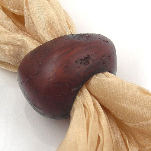 Scarf ring 33x25mm plastic ring bead non-round 17mm hole dark horn marbled matt